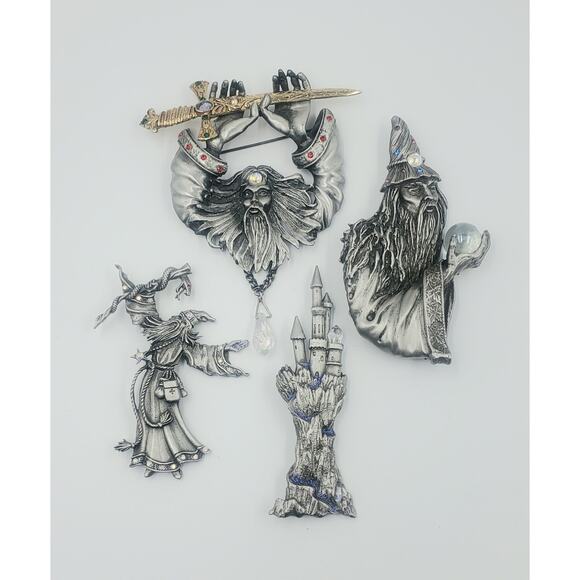 J.J. Jonette Artifacts Vtg Pewter Wizard Sorcerer Castle Brooch Collection Lot - Picture 1 of 11